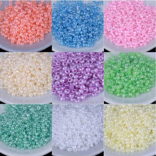 1200Pcs/Pack 11/0 Cream Glass Beads 2mm Glossy Czech Round Spacer Glass Bugle Seedbeads For Craft Jewelry Garment Accessories