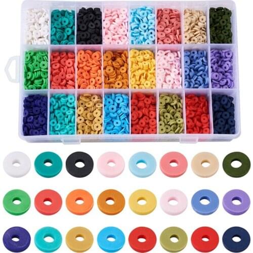24colors 6x1mm Environmental Handmade Polymer Clay Beads Disc/Flat Round Heishi Beads for Jewelry Making Hole: 2mm