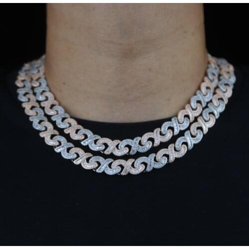 Iced Out Bling Cubic Zirconia cuban link chain Two Tone Plated inifity heavy wide band necklaces women men punk hip hop jewelry