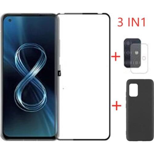 3-in-1 Case + Camera Tempered Glass On For Asus Zenfone 8 Screen Protector Glass For Asus Zenfone 8 Glass 5.9"2.5D Glass