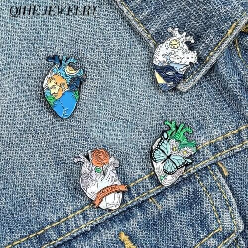Heart Enamel Lapel Pins Van Gogh butterfly Whale Feminism Brooches Badges Fashion Pins Gifts for Friends Pins Jewelry Wholesale