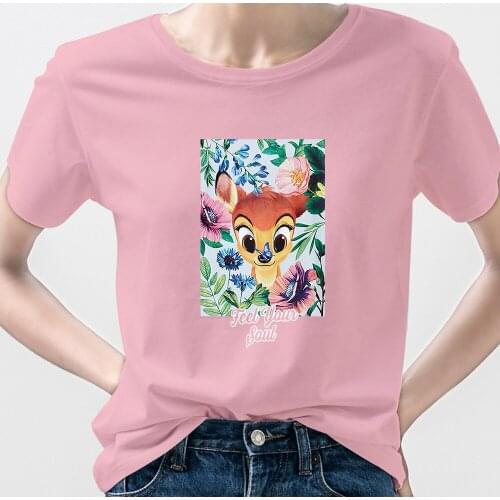 Disney Light Green Woman Shirt Animation Films Bambi Girl Next Door KPOP Fashion Ulzzang Short Sleeve Oversize Funny Family Look