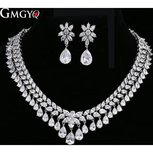 GMGYQ Luxury Flower Water Drop White Color Zircon Jewelry Sets With Commitment For Women Gift Accessories for Wedding Banquets
