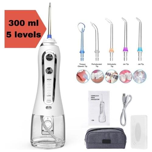 Rechargeable Oral Irrigator Teeth Whitening Electric Irrigador Bucal Dental Flosser 300ml 5 Modes Portable For Home Travel Use