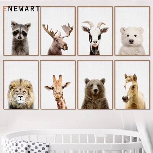 Giraffe Deer Bear Wall Art Picture Woodland Animal Canvas Poster Nursery Print Minimalist Painting Nordic Kids Baby Room Decor