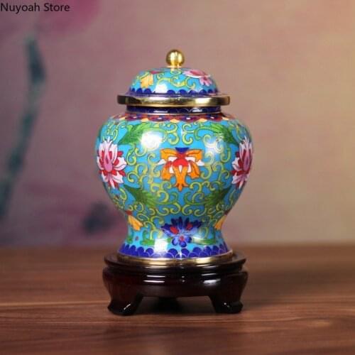 Chinese-style Ceramic Ginger Jar Ornaments Golden Copper Rim Lid Storage Jar Crafts Living Room Home Decoration Accessories