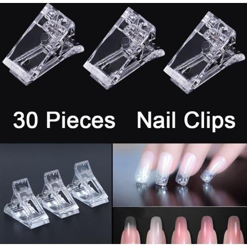 30 Pieces Manicure Nail Tips Clips Clear Poly Nails Gel Quick Building Nail Clips FingerNails Extended Mold Nail Extension Clips