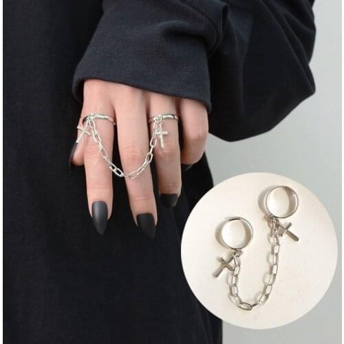 Punk Hip Hop Link Chain Rings For Women Men Teen Girls Gothic Buddy Cool Finger Rings Open Adjustable Ring Jewelry Accessories