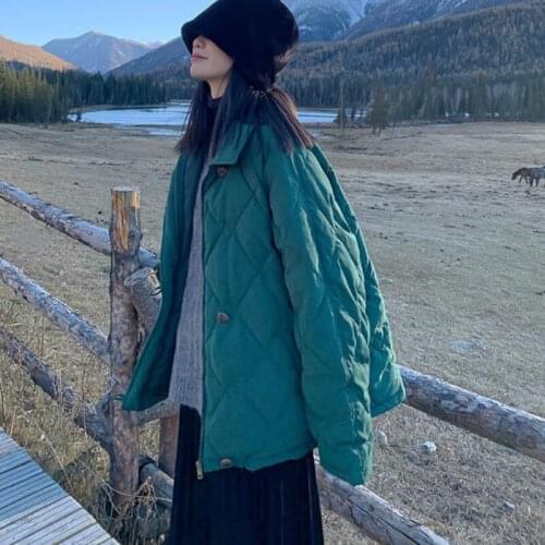 Short Style Parkas Womens Thicken Turn-down Collar Rhombus Quilting Loose Coats Korean Casual Design Chic Harajuku Short Parka