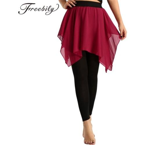 Womens Flowy Cropped Length Footless Leggings with Skirt Latin Pantskirt Adult Costume Gymnastics Leotard Dancewear