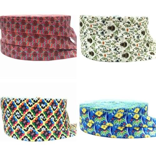 10yard Rose Flower Cicada Print Fold Over Elastic Animal FOE Ribbon for DIY Apparel Sewing Accessories Headwear Elastic Band