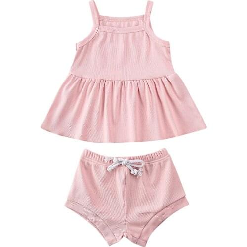 Summer Infant Baby Girl Casual Clothes Newborn Girls Solid Color Cotton Sleeveless Tops Dress+Shorts Pants Outfit 2Pcs Set 0-24M