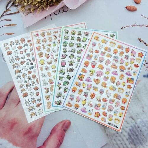 Japanese Style 3d DIY Hot Selling Fashion New Arrival Nail Stickers Light Thin Back Adhesive Fingernail Decals Carton Dogs& Bear