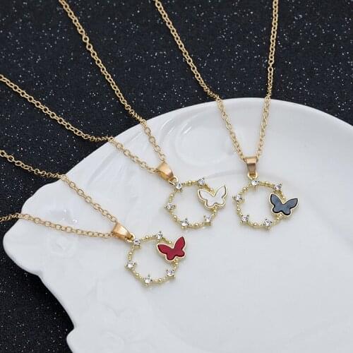 Fashion butterfly Crystal Circle Pendant Necklace For Women Girls Rhinestone Geometric Charms Choker Jewelry Party Gifts