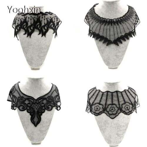Fashion Black Organza embroidery DIY flower lace collar Fabric Sewing Applique ribbon trim neckline guipure dress wedding decor
