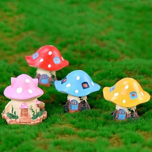 Cartoon Mushroom House Resin DIY Miniature Micro Landscape Bonsai Ornament Garden Decor Artificial Mini Fairy Crafts Decorations