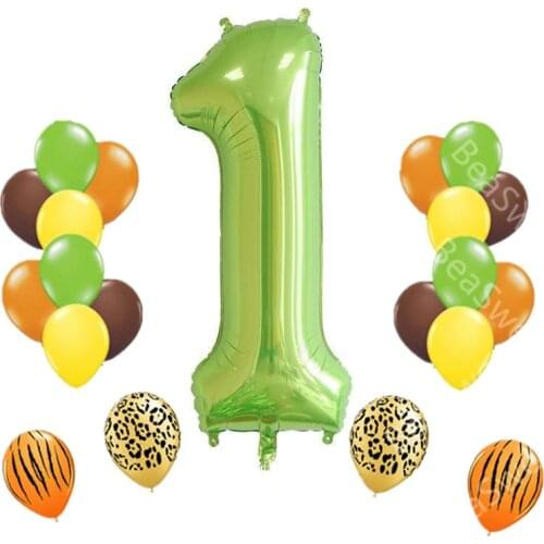 21pcs 40inch Fruit Green Foil Number Balloons Animal Thmem Praty Baby Shower set Birthday Party Decor Globo Kids Ball Supplies