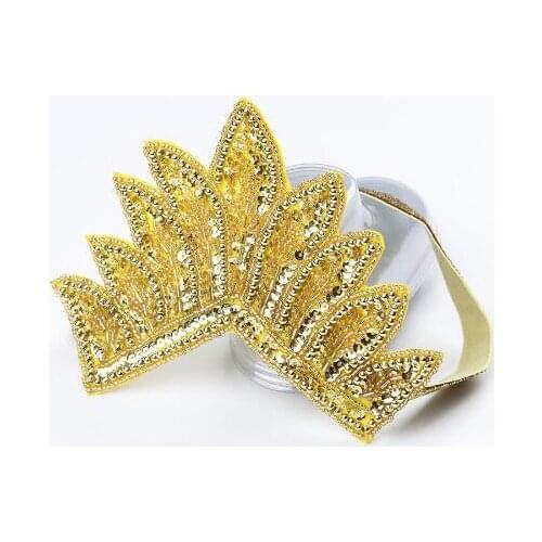 New 2016 Spring and Summer Children Girls Hair Accessories Baby Beading Hair Band Gold Baby Crystal Crown Headband