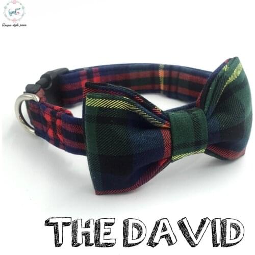 Dog Collar And Leash Set With Bow Tie Cotton Dog &Cat Necklace And Dog Lead Fashion The Lattice of England XS-XL