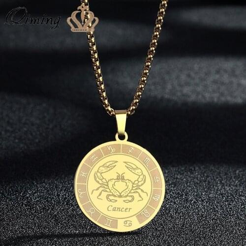 Handmade Zodiac Sign Cancer Pendant Necklace For Men Women Stainless Steel Couple Jewelry Medal Amulet Necklace Gift