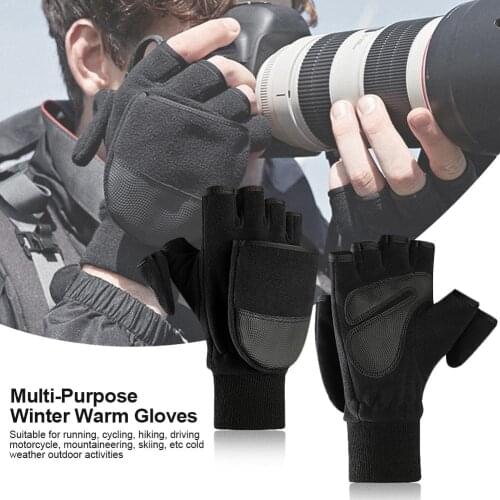Women Men Winter Polar Fleece Half Finger Flip Gloves Double Layer Thicken Touch Screen Fingerless Convertible Mittens Wrist