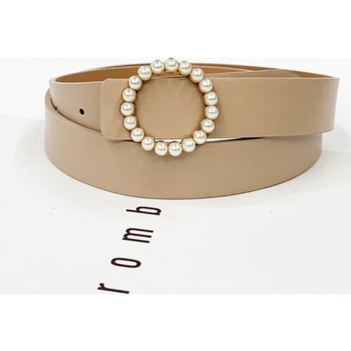 Leather belt women waist luxury brand black red cinturon mujer belts for jeans woman pearl studded buckle fashion decorative