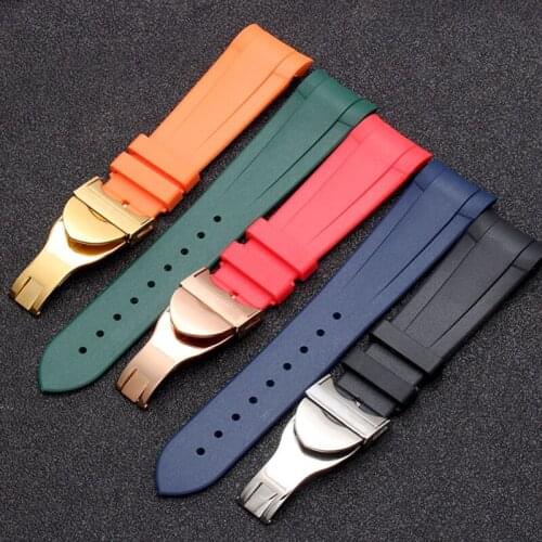 22mm Natural Rubber Silione watch band Special for Tudor Black Bay GMT Curved End Pin/Folding buckle Black Blue Red Wrist Strap