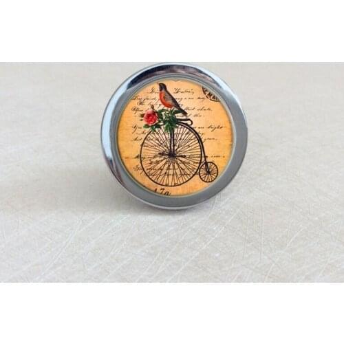 Birds Bike Dresser Knob Silver Art Knobs DIY Animal Handles Cabinet Pulls Knobs / Kitchen Handle Knob Furniture Hardware