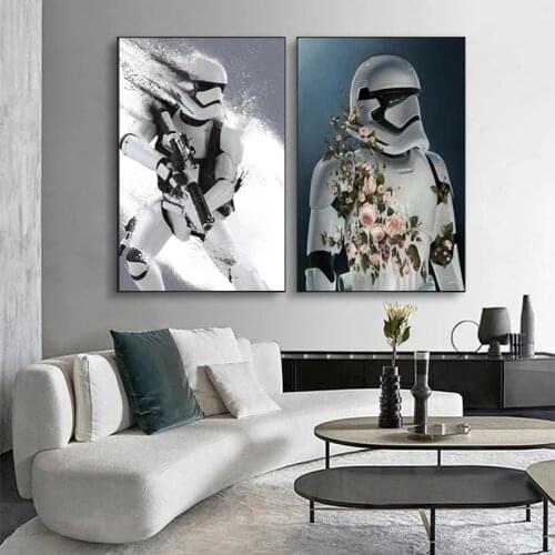 Marvel Star Wars Imperial Stormtrooper Full of Flowers Canvas Painting Classic Movie Poster and Print Wall Art Picture for Decor