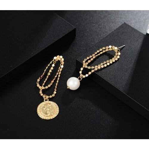 Dorado Punk Bijou Metal Long Chain Simulated Pearl Drop Dangle Earrings For Women Vintage Asymmetry Brincos Fashion Jewelry Gift