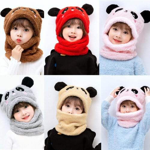 Toddler Kids Baby Boy Girl Winter Warm Plush Scarf Hats Earflap Beanie Hat Cap Cute Bear 2020 New Design Kids Hats Sky Hats