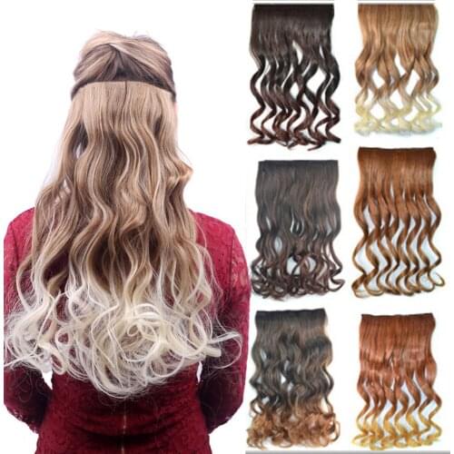 Clip-On Hair Extensions Synthetic Hairpieces Wavy Clip In Natural Extension Blonde Fake Hair 5 Clips 20Inches 120G/Set