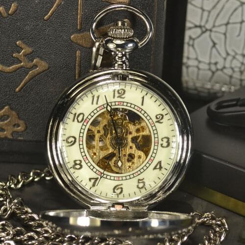 TIEDAN Steampunk Luxury Fashion Antique Skeleton Mechanical Pocket Watch Men Chain Necklace Automatic Pocket & Fob Watches