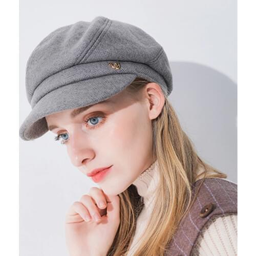 Xthree New spring Womens Hat Wool 0ctagonal Hat With Visor Fashion Solid Newsboys Hat for Girl Women Autumn Hat
