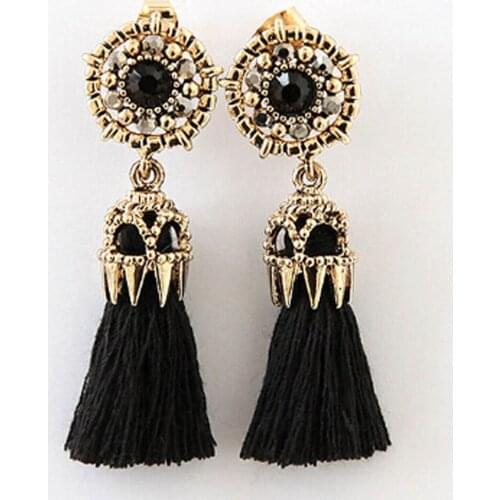 2019 Bohemian Vintage Accessories Long Drop Tassel Earrings Beautiful Metal Hollow Out Rose Rhinestone Brinco For Women