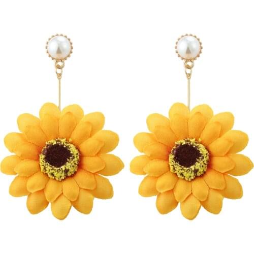 Dvacaman 2021 New Design Trendy Sunflower Pearl Long Drop Earrings for Women Korean Fashion Cute Flower Statement Earrings Gifts