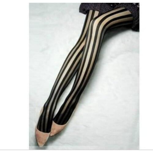 Women Pantyhose Transparent Vertical Stripe Black Fashion Fashionable cheap tights for young girls Glossy Pantyhose 3pcs