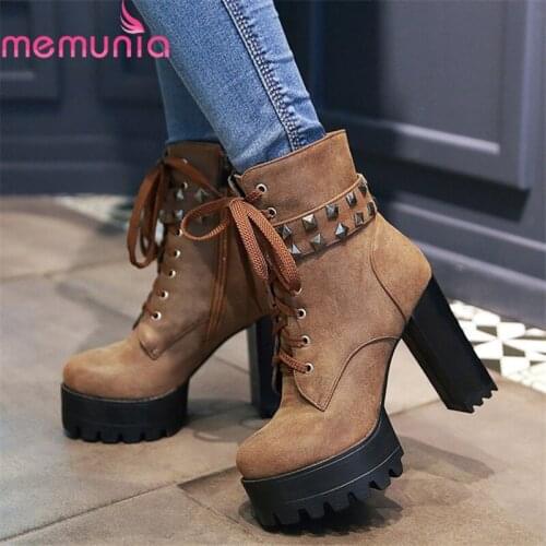 MEMUNIA 2020 plus size 48 women ankle boots round toe zipper rivet autumn high heels boots fashion sexy party dress shoes woman