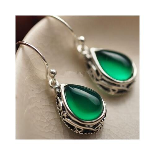 925 Sterling Earrings green chalcedony droplets High quality female jewelry natural semi gem/stone/coral/opal Marcasite