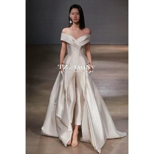 Women Jumpsuit With Long Train White Evening Dresses Off Shoulder Sweep Train Elegant Prom Dress Party Zuhair Murad Dress