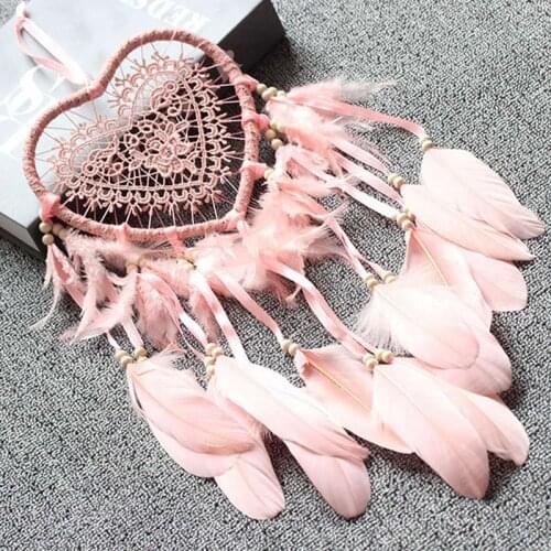 1pc Heart Handmade Dreamcatcher Wind Chimes Indian Style Feather Pendant Dream Catcher Car Hanging Decoration