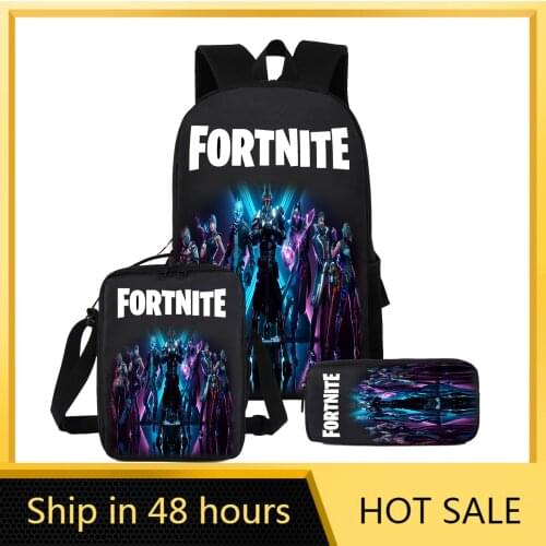 3pcs Fortnite Backpack Kids Boys School Bags for Teenagers Schoolbag Lunch Box Satchel Pencil Case Anime School Supplies 2021