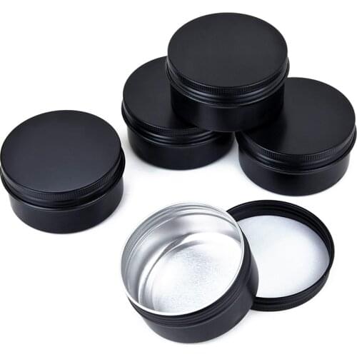 Best 5 Oz 12 Packs Black Round Aluminum Tin Cans Screw Top Metal Steel Tins Empty Slip Slide Cosmetic Sample Containers Storage