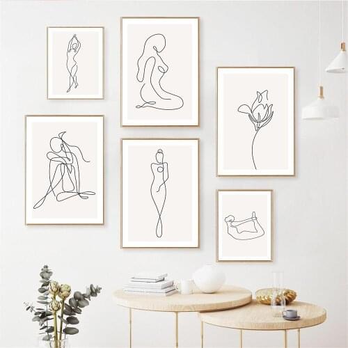 Abstract Yoga Gesture Line Drawing Wall Art Poster Flower Print Heart Love Quotes Canvas Painting Minimalist Pictures Home Decor