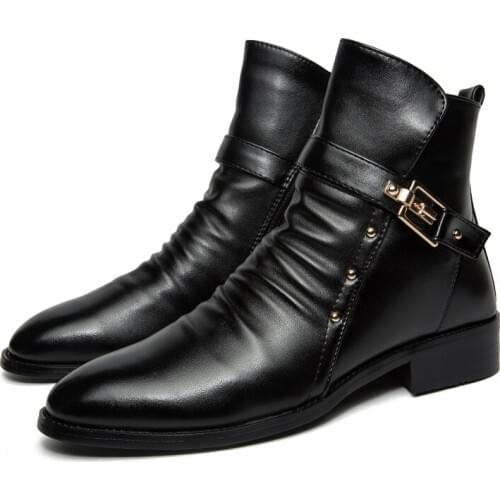 British Style Men Casual Business Wedding Formal Dress Cow Leather Boots Gentleman Shoes Black Chelsea Boot Ankle Botas Hombre