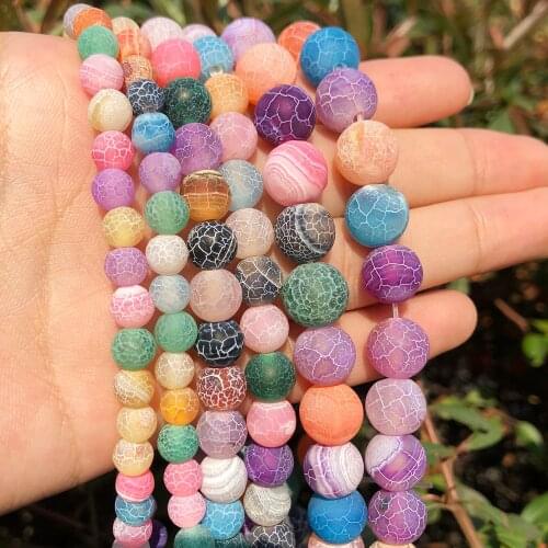 Natural Stone Beads Frost Multicolor Cracked Dream Fire Dragon Veins Agates Beads For Jewelry Making DIY Bracelet 15‘’ 6/8/10mm