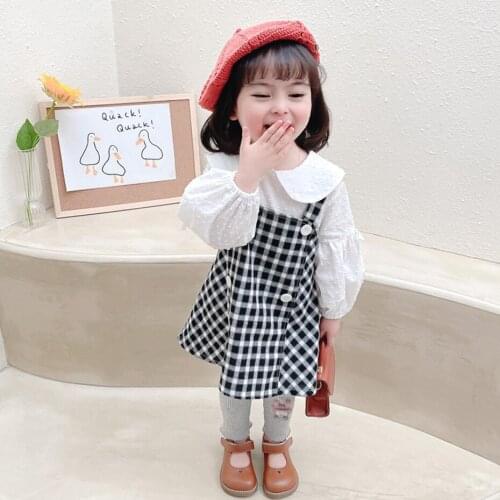 Kids Clothes Plaid Pattern Clothes For Girls Tshirt + Dress Outfits For Girls Spring Autumn Childrens Clothes Girl