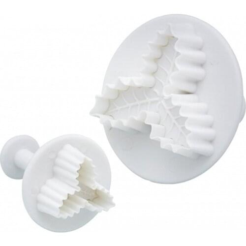 2pcs/set Three Leaf Holly plunger decorating fondant embossing cake tool Cookie Cutter Plastic
