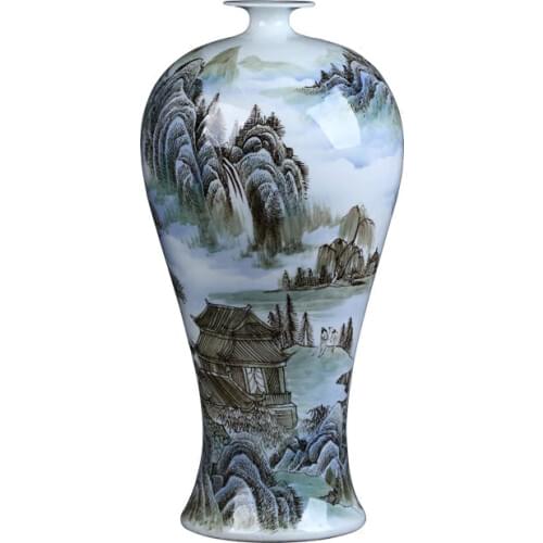 Chinese Style Jingdezhen Master Hand-painted cloud and mist landscape Fine Porcelain Decoration Flower Vase