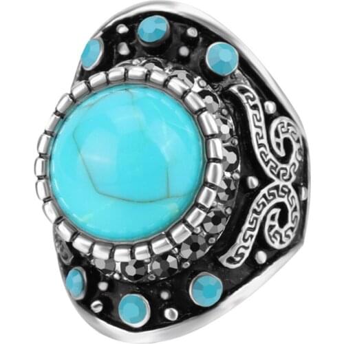 Wholesale 10 Pcs Antique Silver Plated Geometric Shape Finger Ring for Party Gift Green Turquoises Stone Jewelry